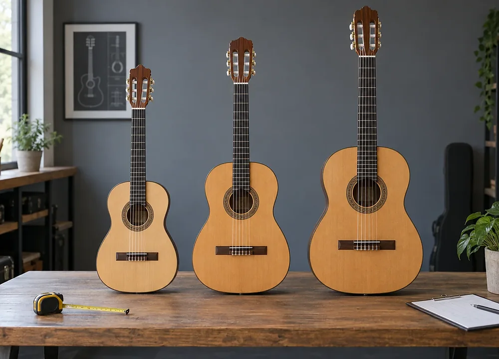 Classical guitar size lineup prepared for buyer review