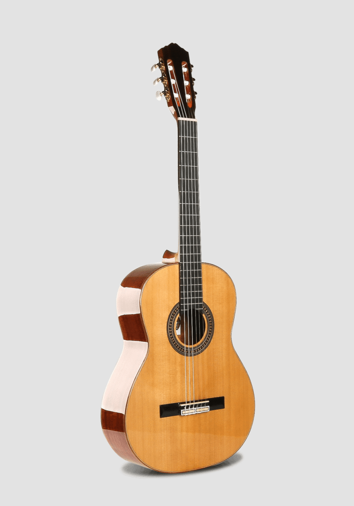 Classical guitar with a slotted headstock, viewed from the front