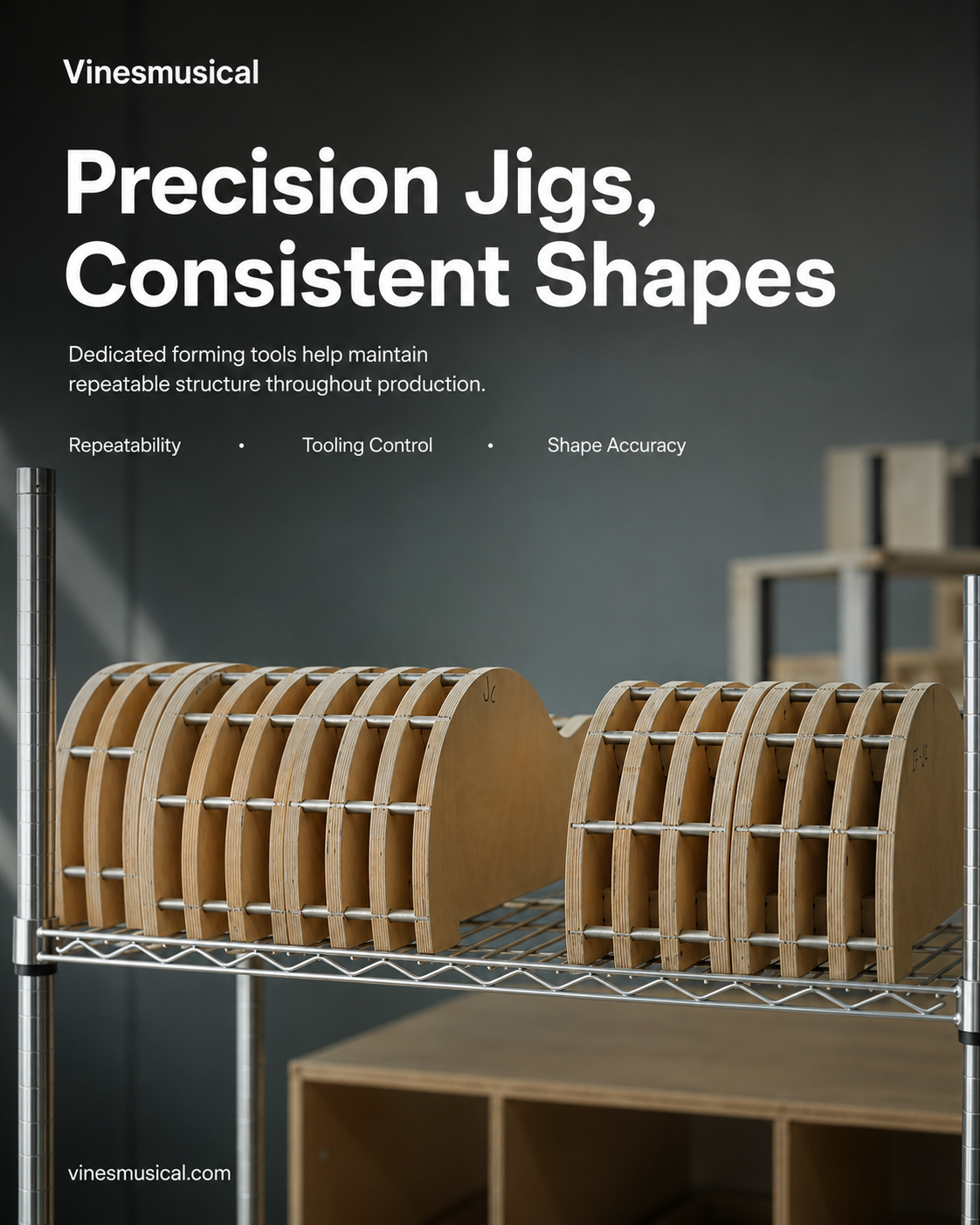 Production jigs used to control repeatable guitar body shapes