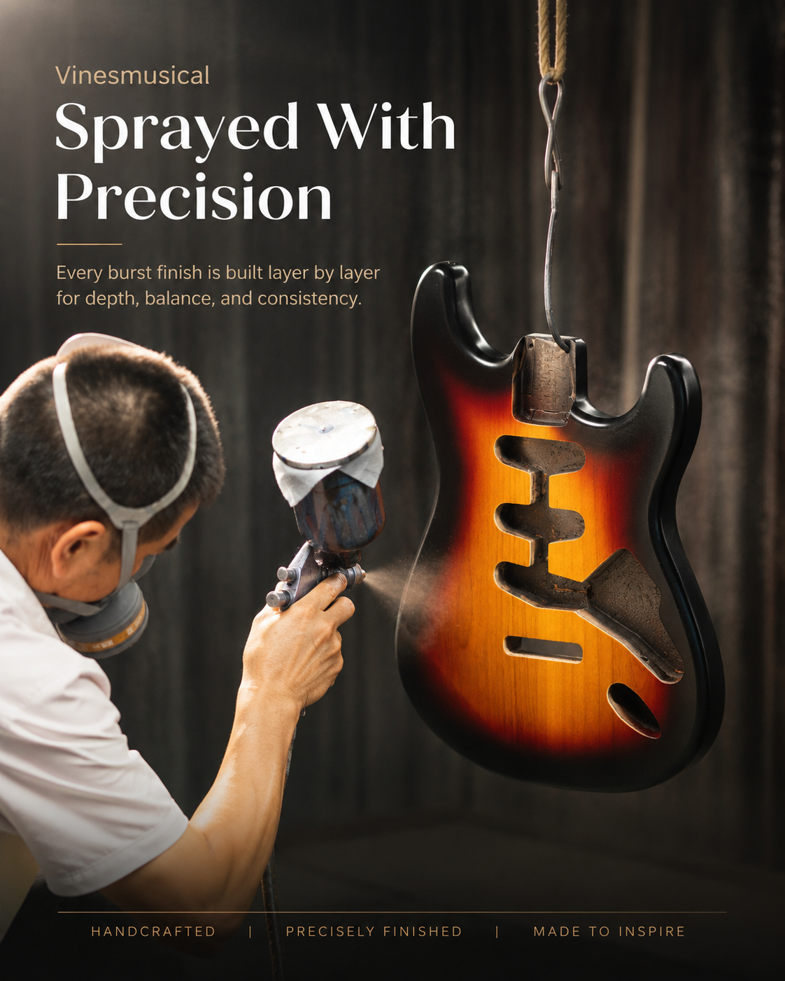Electric guitar burst finish applied during factory production