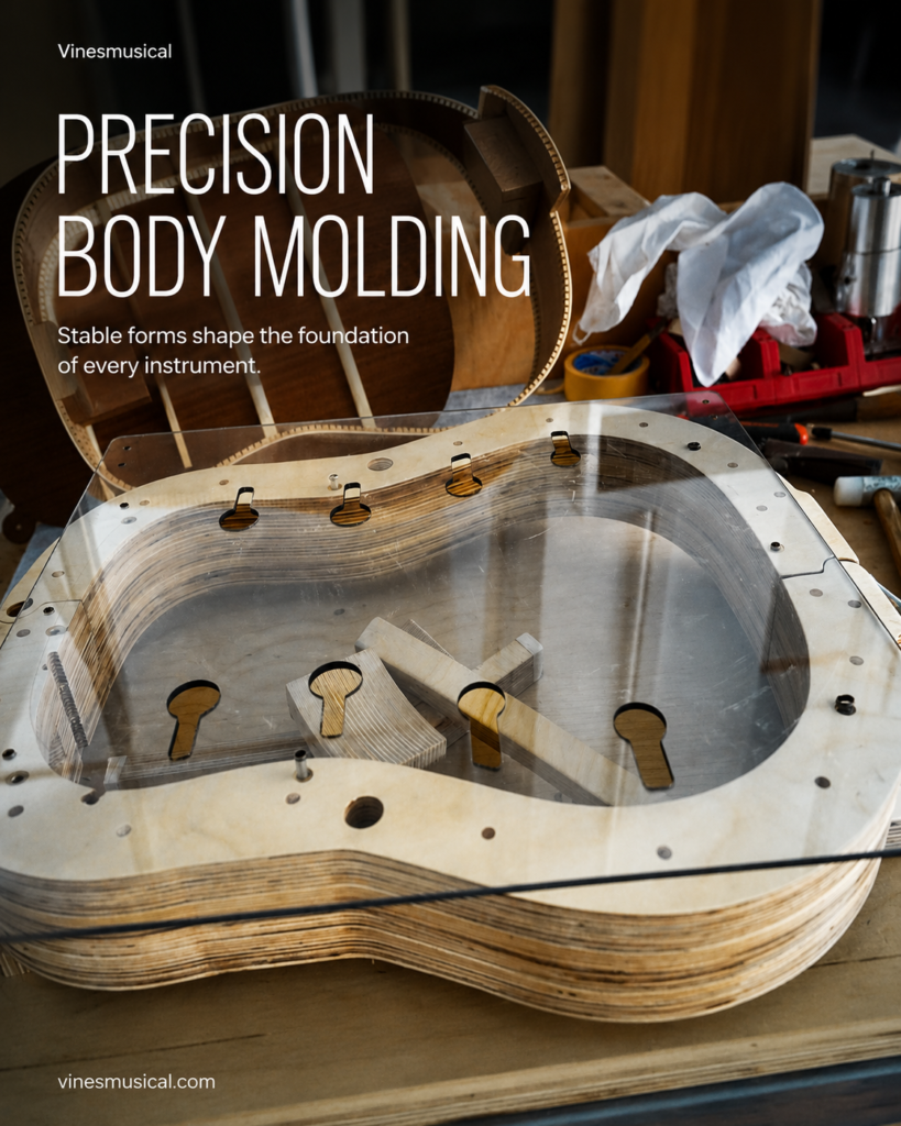 Acoustic guitar body shapes controlled with a production mold