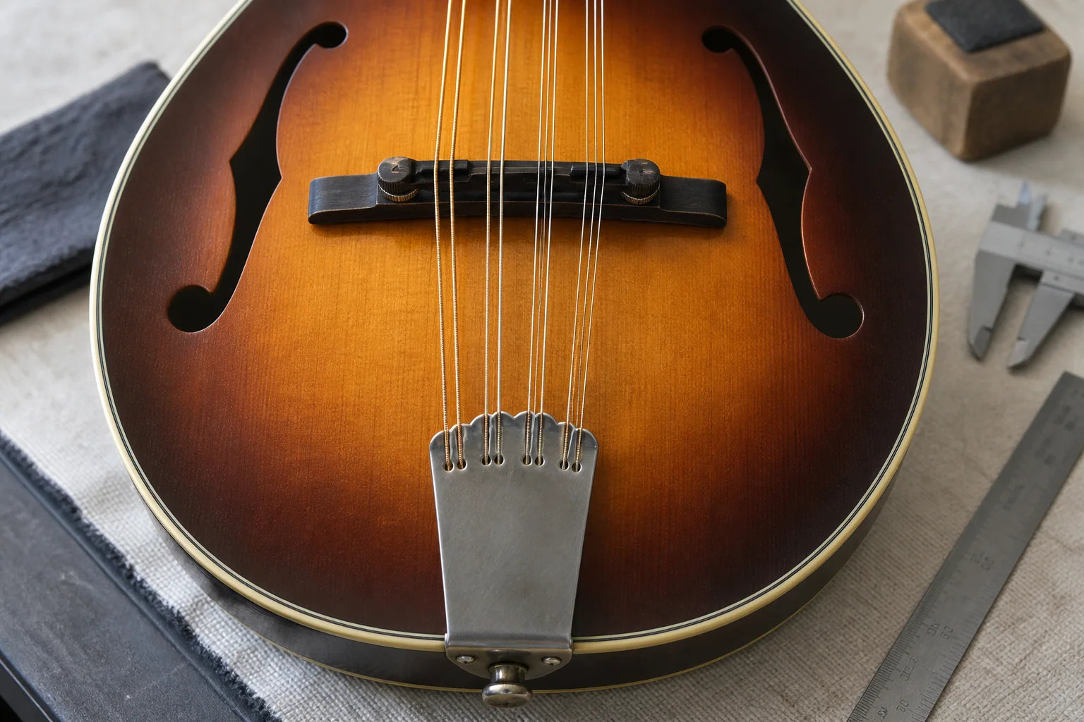 Illustrative mandolin bridge and tailpiece sample inspection