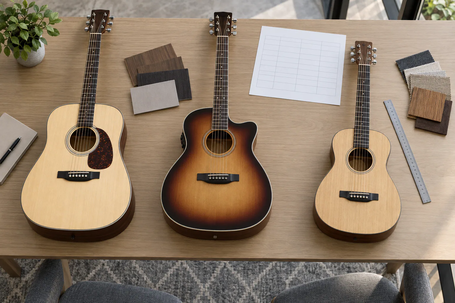 Illustrative retail assortment planning for acoustic and acoustic-electric guitars