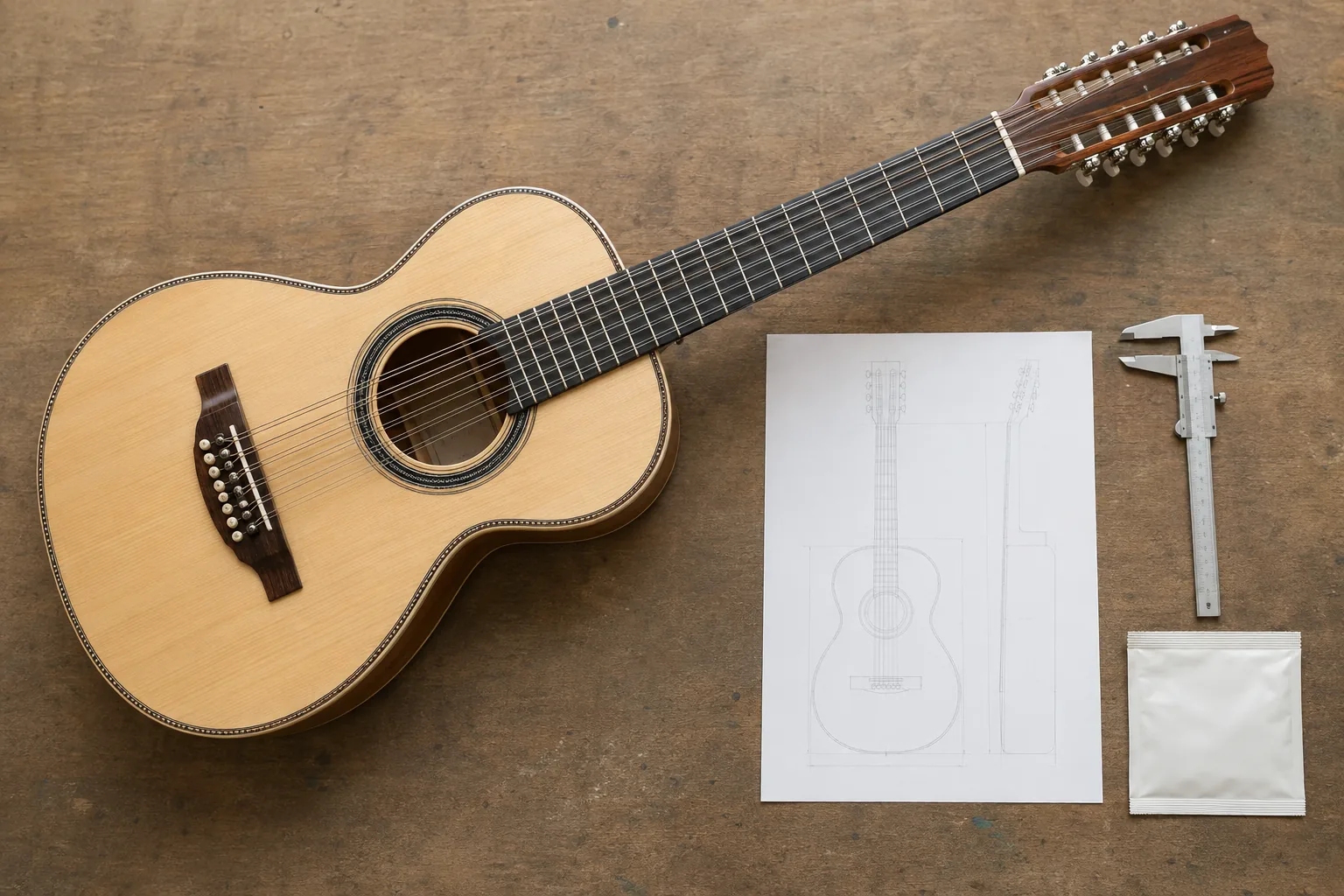 Illustrative bajo sexto specification review for twelve strings in six paired courses