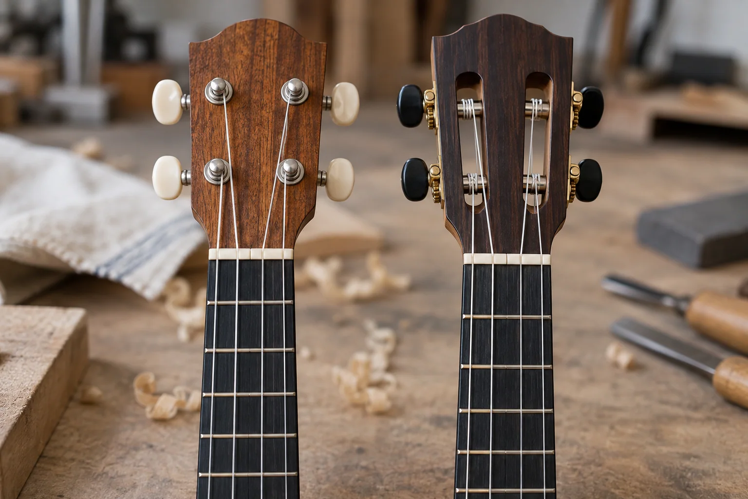 Illustrative cavaquinho neck and headstock specification comparison