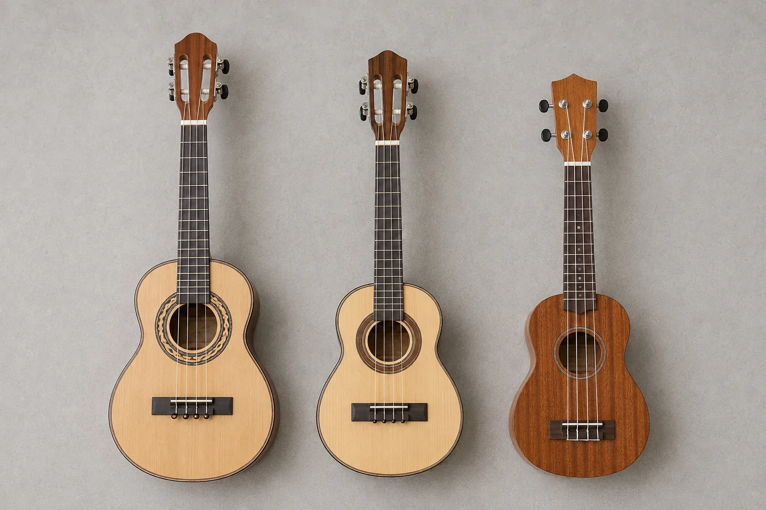 Comparação ilustrativa entre tipos de cavaquinho e ukulele