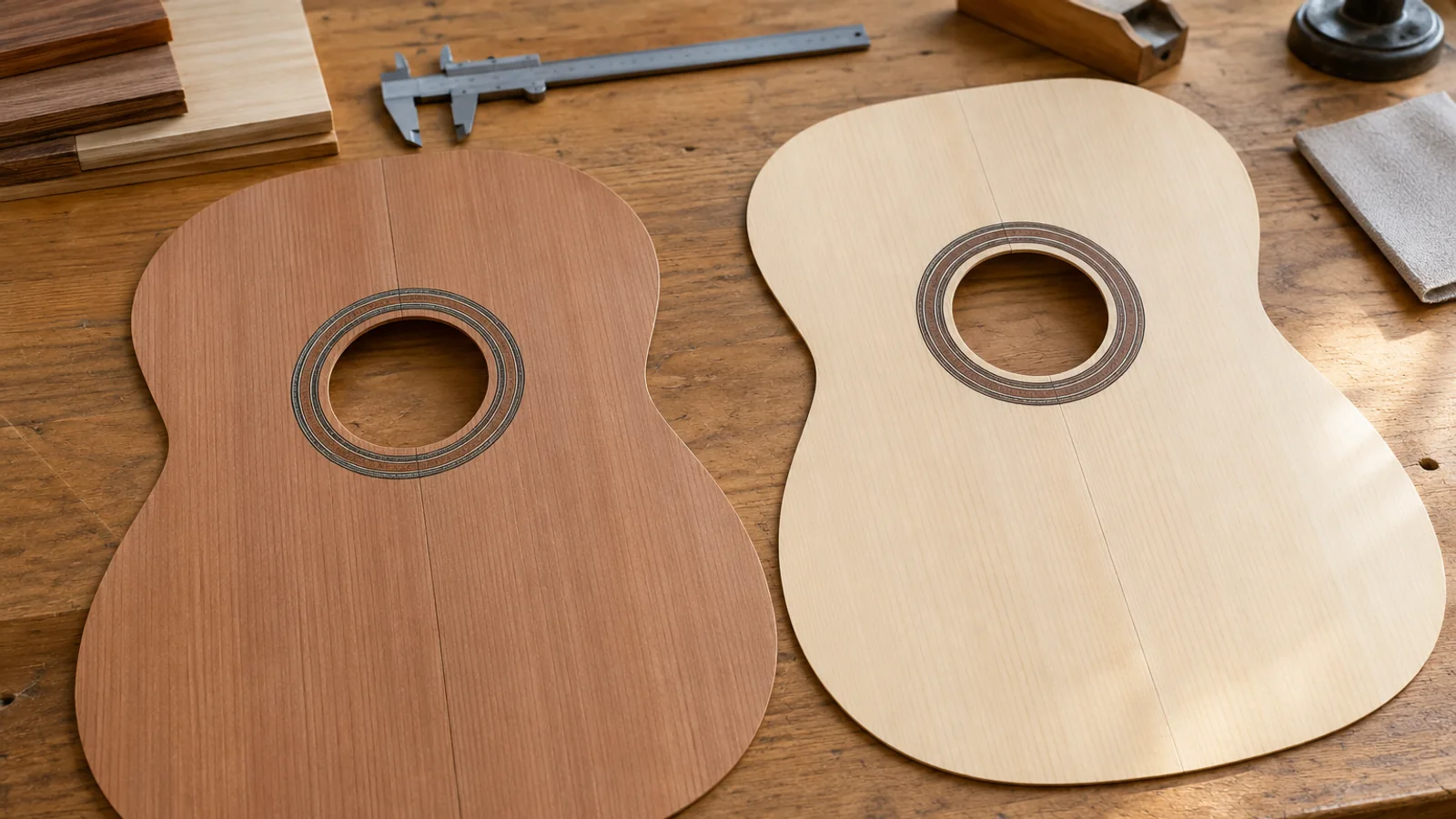 Illustrative classical guitar cedar and spruce soundboard appearance review