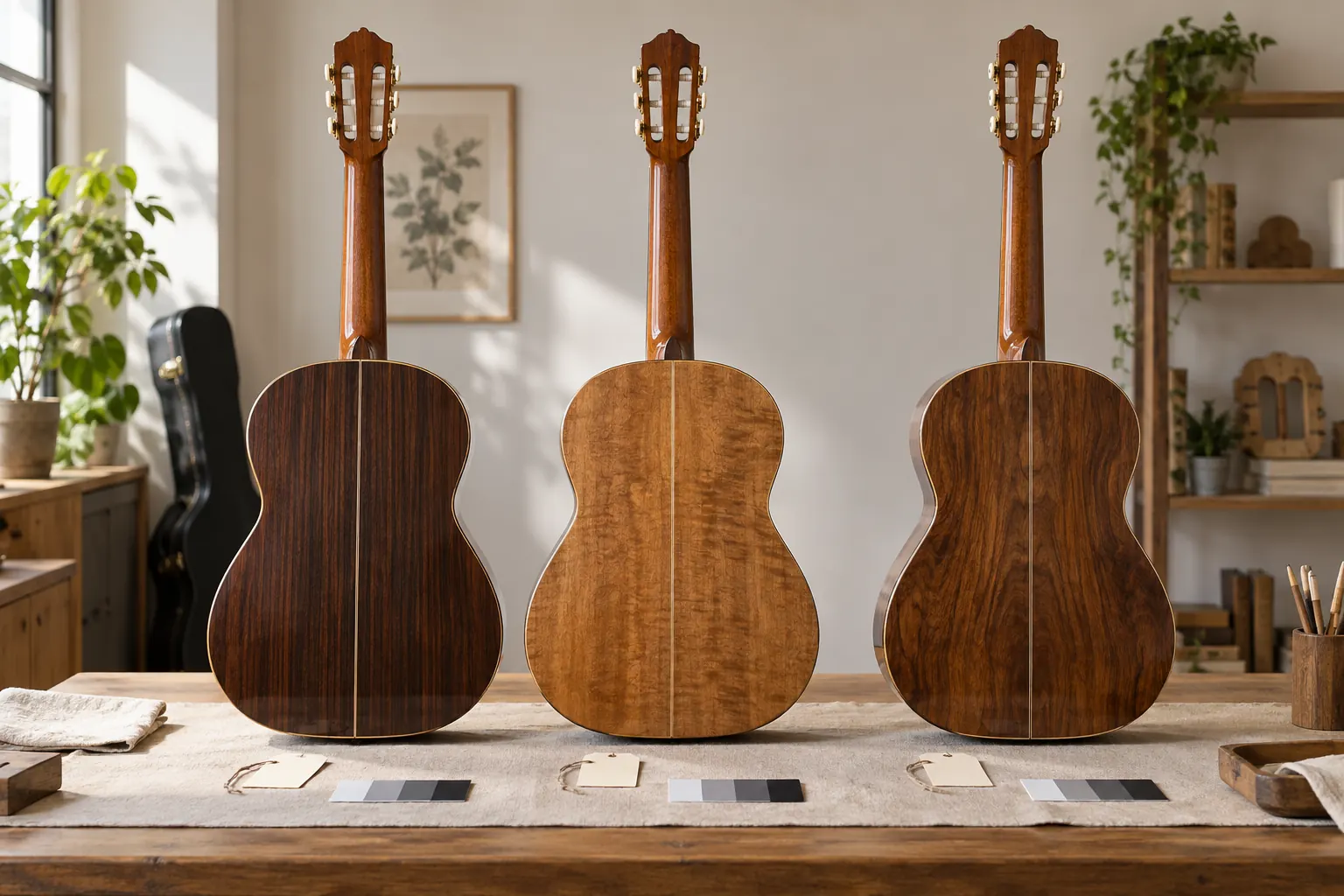 Illustrative natural wood variation review for classical guitar samples