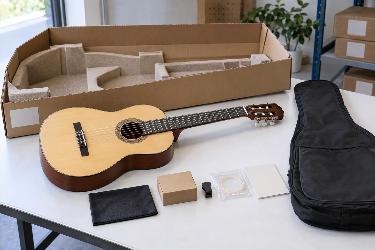 Illustrative classical guitar school-pack packaging check
