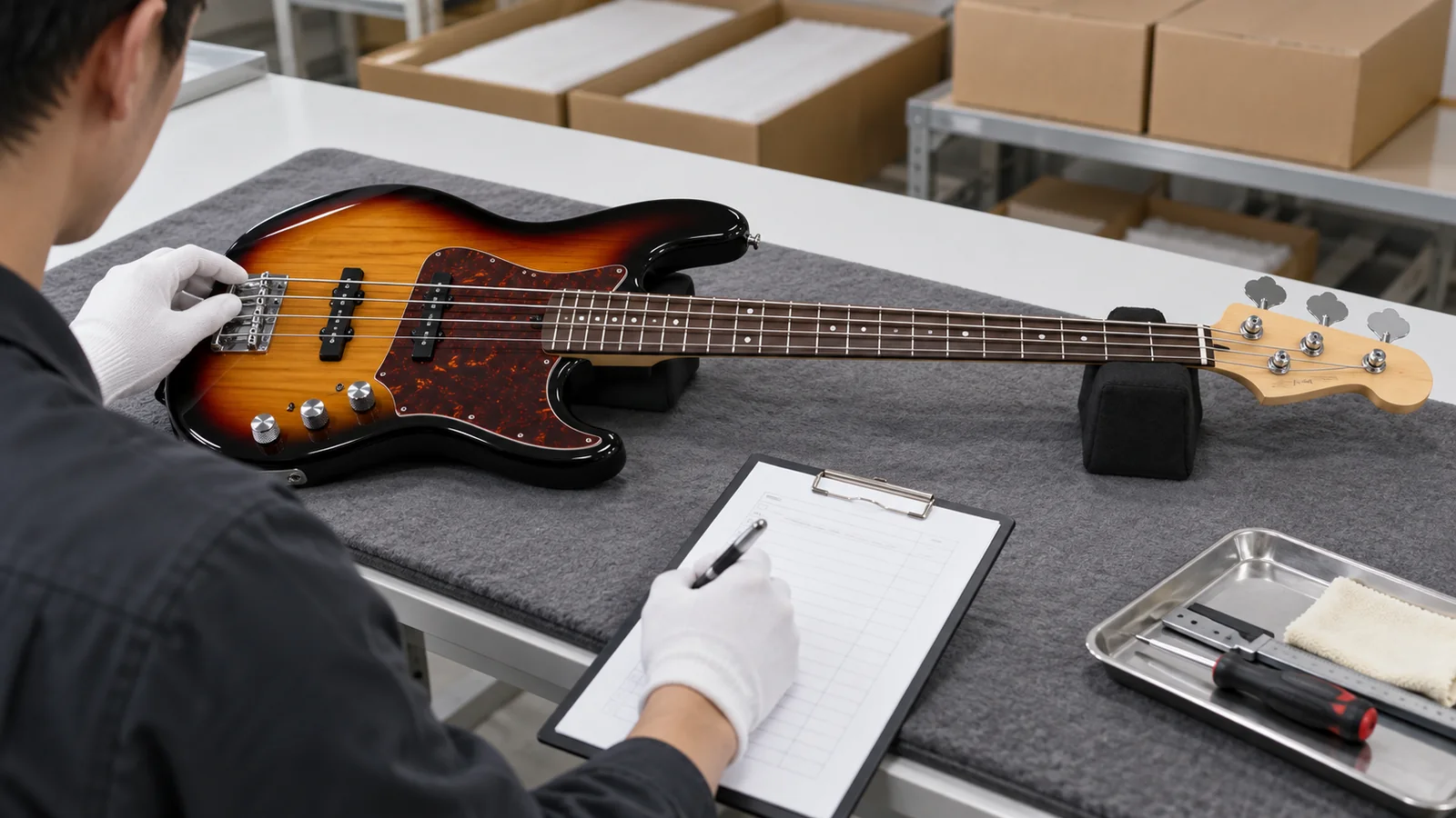 Illustrative electric bass pre-shipment inspection for importers