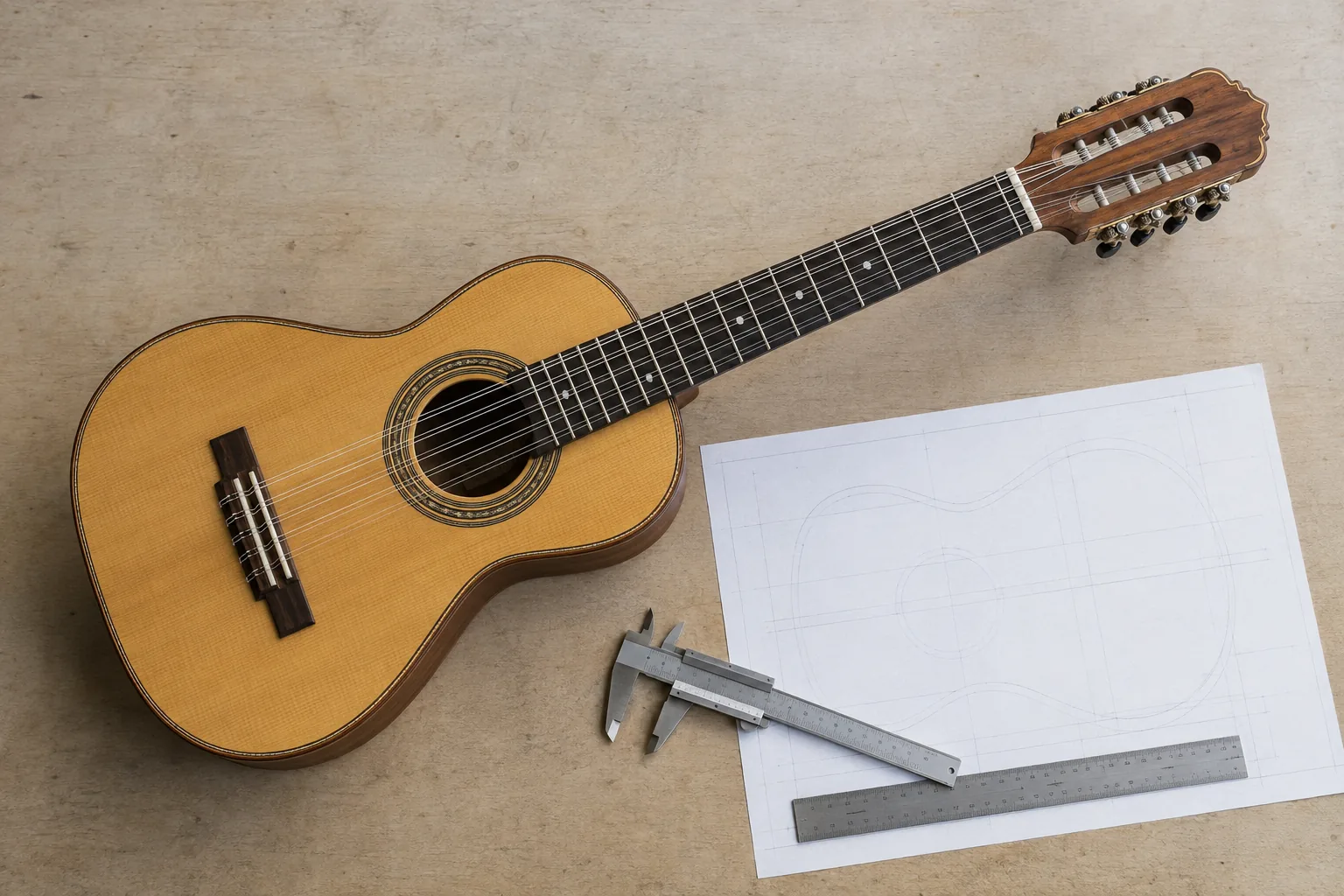 Illustrative viola caipira specification review showing five paired string courses