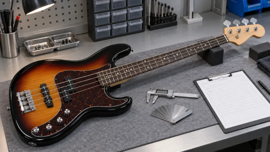 Illustrative electric bass sample approval review