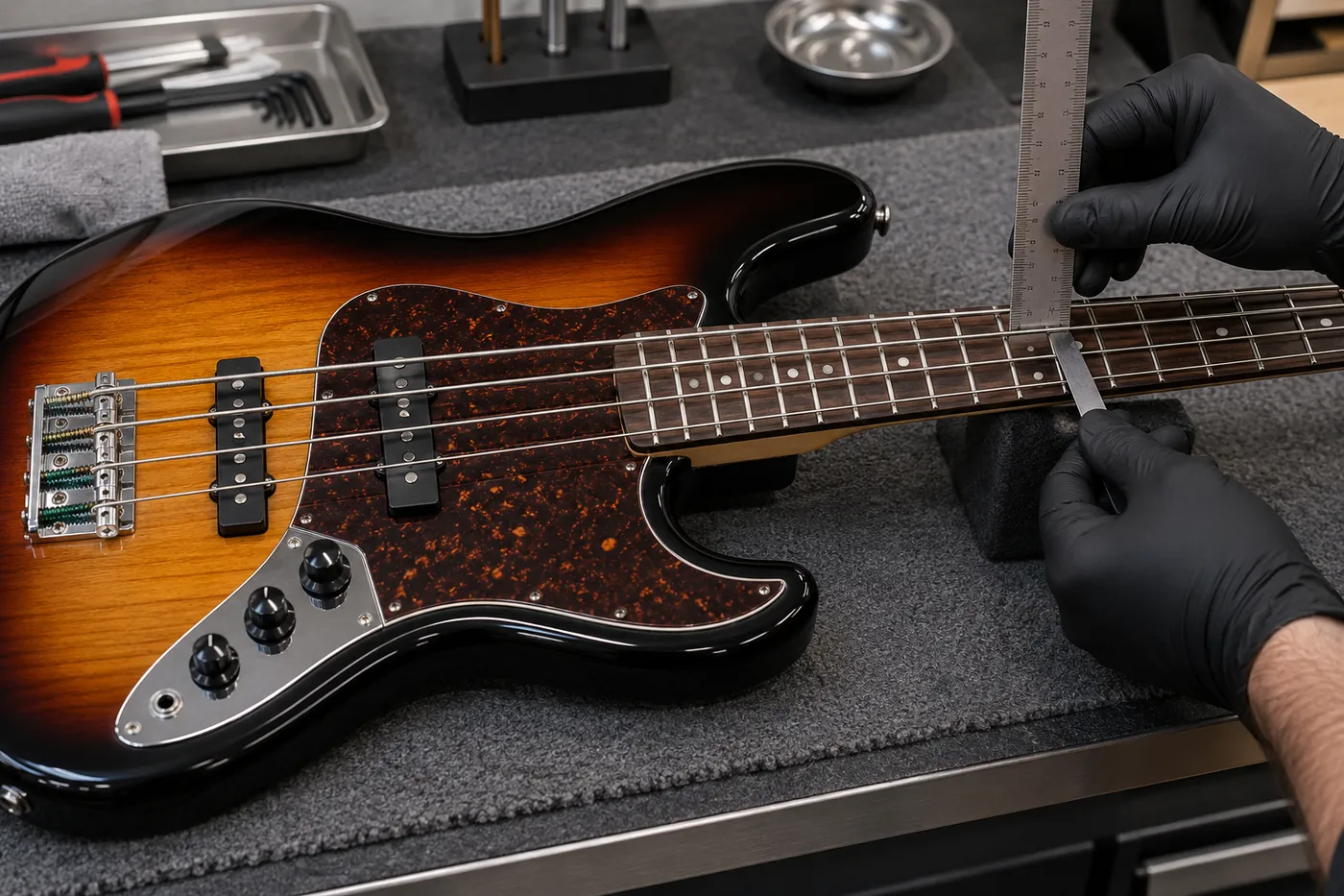 Illustrative four-string electric bass setup measurement