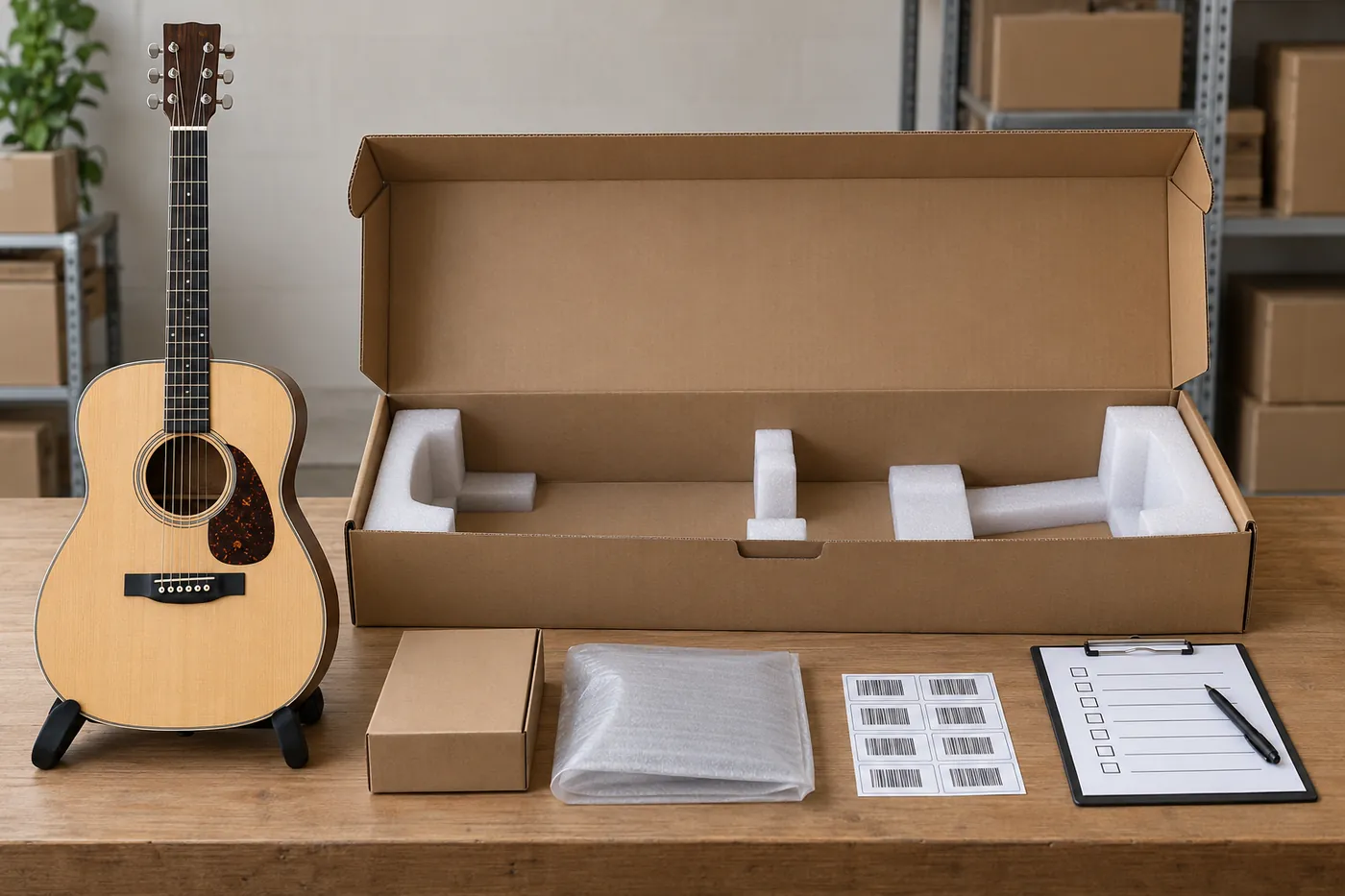 Illustrative review of guitar packaging before quotation