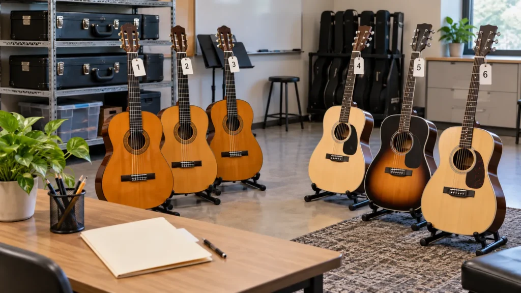 Illustrative guitar sourcing plan for schools and rental programs