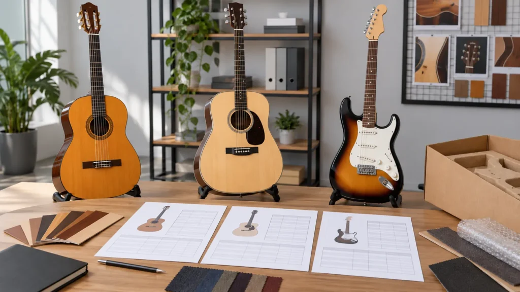 Illustrative guitar supplier brief for a music-store chain